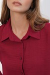 Kadın Oversize Keten Gömlek 20338 - Bordo
