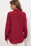 Kadın Oversize Keten Gömlek 20338 - Bordo