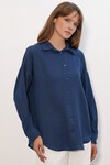 Kadın Oversize Keten Gömlek 20338 - Lacivert