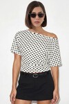 Kadın Oversize Puantiyeli Bluz 40020 - Beyaz