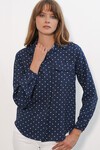 Kadın Tek Cepli Puantiyeli Oversize Gömlek 20399 - Lacivert