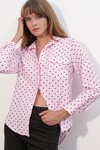 Kadın Tek Cepli Puantiyeli Oversize Gömlek 20399 - Pembe