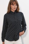Kadın Tek Cepli Puantiyeli Oversize Gömlek 20399 - Siyah