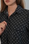 Kadın Tek Cepli Puantiyeli Oversize Gömlek 20399 - Siyah