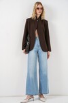 Kadın Tek Düğmeli Oversize Blazer Ceket 0749 - Kahverengi
