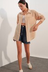 Merterium 20153 Tek Cepli Oversize Keten Gömlek - A.Bej
