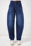 Merterium 6689 Kadın Yüksek Bel Baggy Kot Pantolon - Lacivert